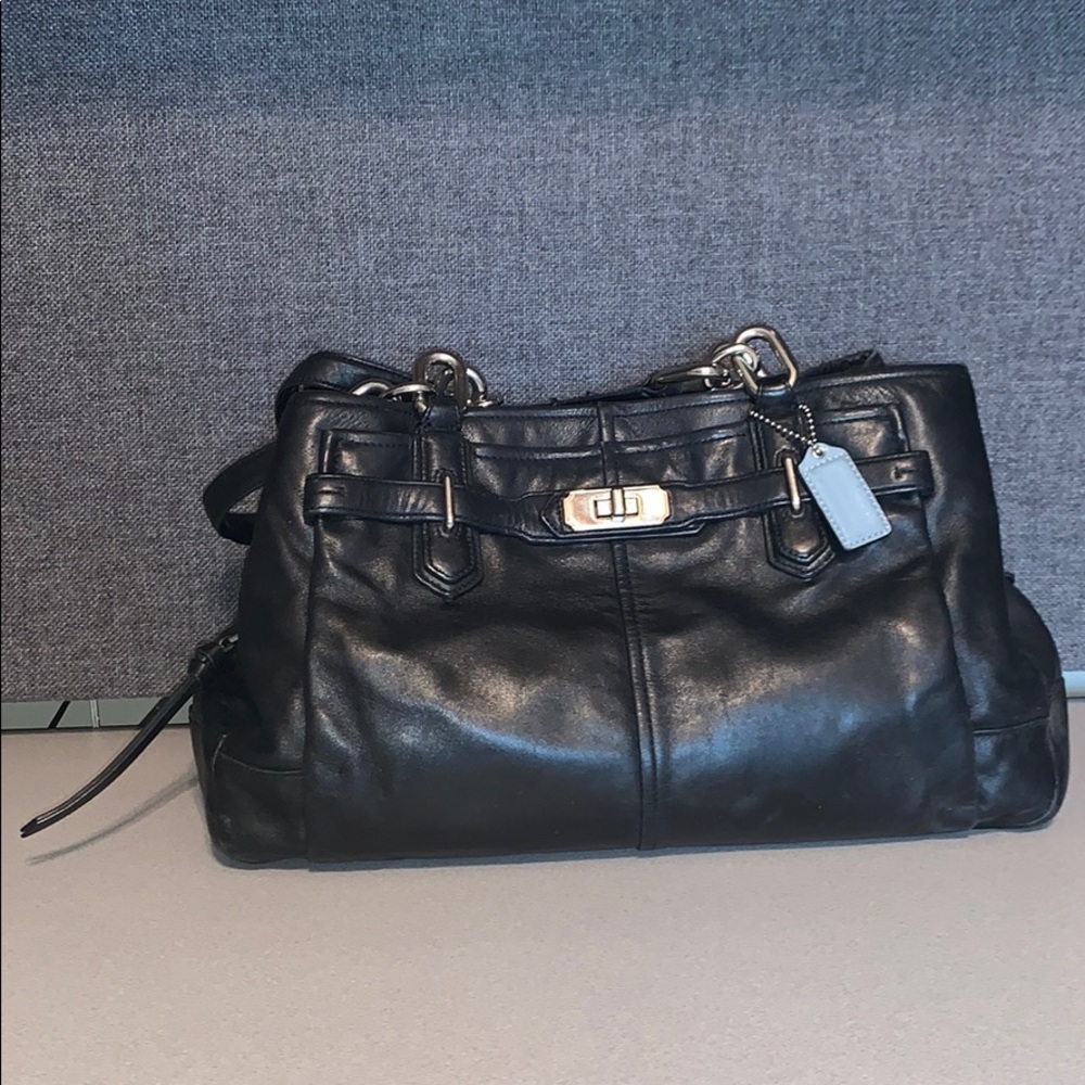 Soft black leather coach bag